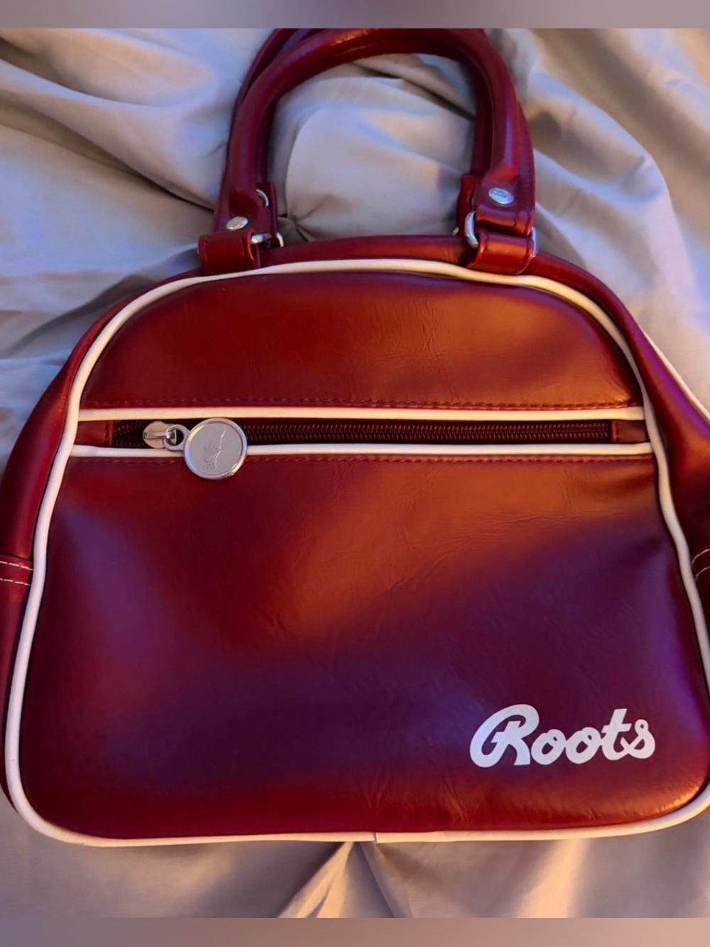 Roots Burgundy Shoulder Bag with White Trim